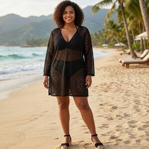 Porto Cruz Bathing Suit/Bikini Cover Womens 2X V-neck Long sleeves Lightweight